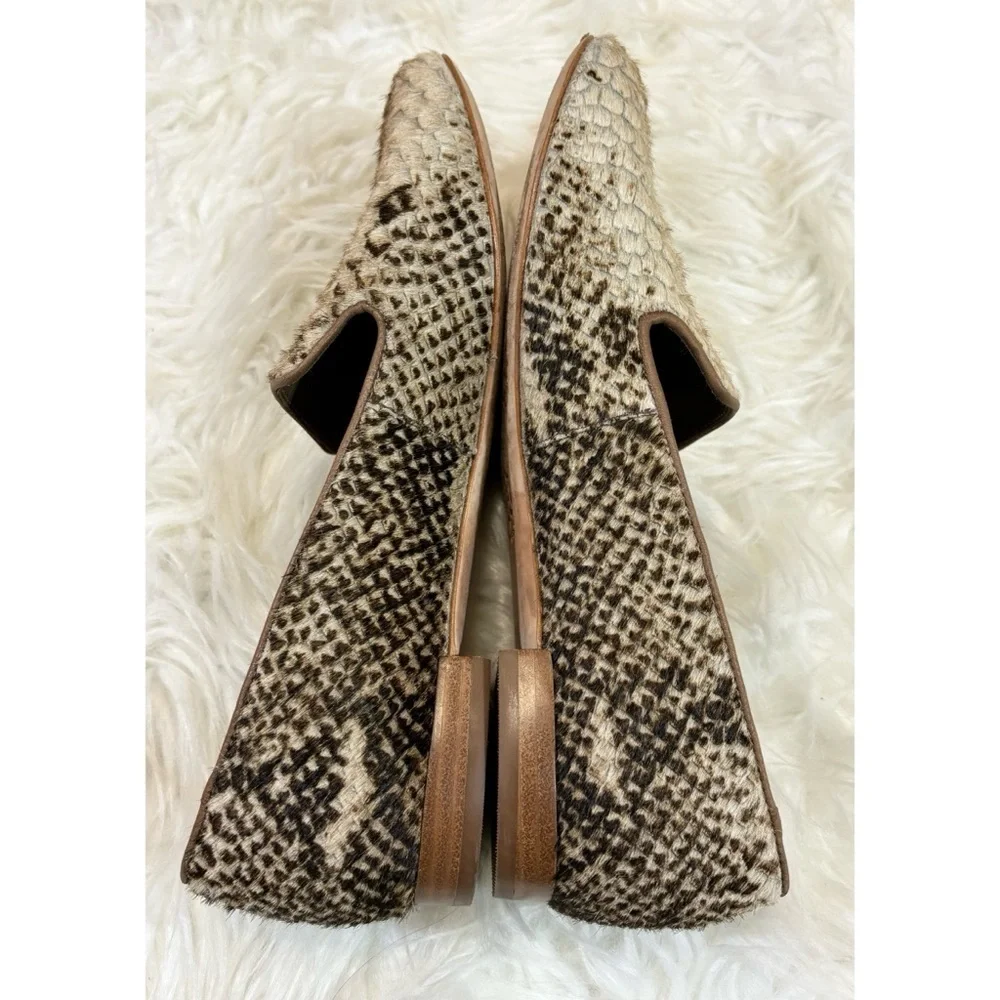 Anthropologie Bernardo Emma Snake Embossed Genuine Calf Hair Loafer Flats
